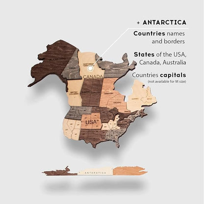 Enjoy The Wood 3D Wooden World Map Wall Art - Large Travel Map with Pins for Art Decor - Decorative Map of the World for Home, Office - Travel Wall Art Housewarming Gift Idea (Smokey, 2XL, Unframed)