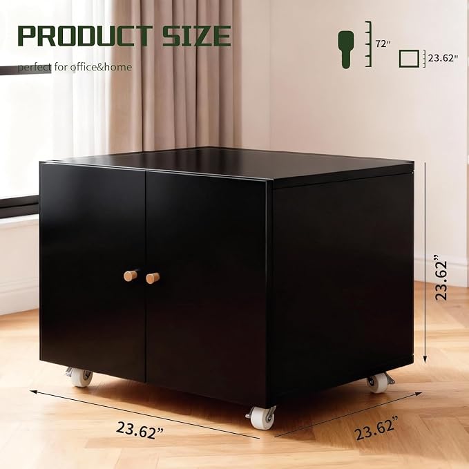 23.62" H Printer Stand with Storage Cabinet,Rolling Printer Cart with Wheels, Mobile Printer Stand, Adjustable Printer Table Organizer for Office and Home, Black
