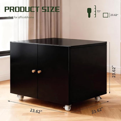 23.62" H Printer Stand with Storage Cabinet,Rolling Printer Cart with Wheels, Mobile Printer Stand, Adjustable Printer Table Organizer for Office and Home, Black
