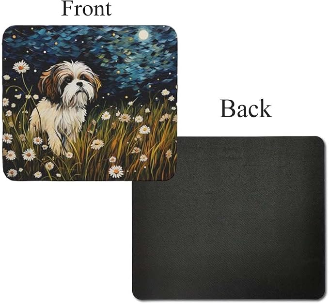 Starry Night Dog Mouse Pad for Home Office Gaming Working Desk Computer Desktop Accessories Non-Slip Rubber Mouse Pad for Dog Lovers (Shih Tzu #2)