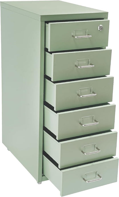 Vertical File Cabinet, 6 Drawers Rolling File Organizer Cabinets with Lock, Heavy Duty Metal Storage Cabinet, Movable Under Desk Filing Cabinet for Office, Study, Dresser (Green)