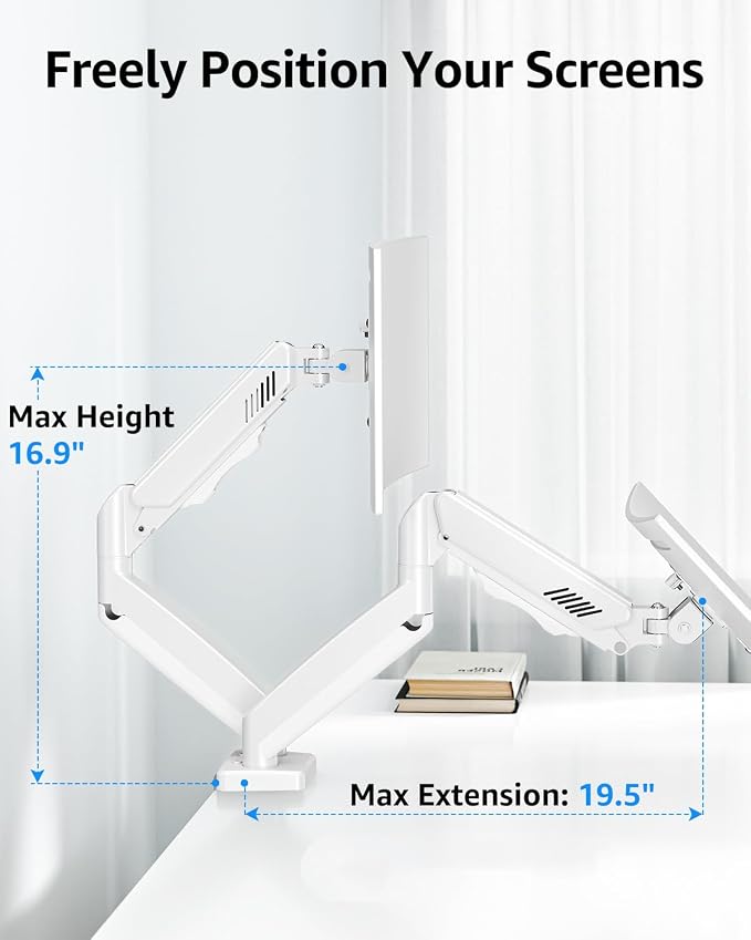 Dual Monitor Stand fits up to 32 inch, 4.4-19.8 lbs Computer Screens, Dual Monitor Desk Mount Height Adjustable, Monitor Arms for 2 Monitors, Home Office VESA Mounts, Freelift White