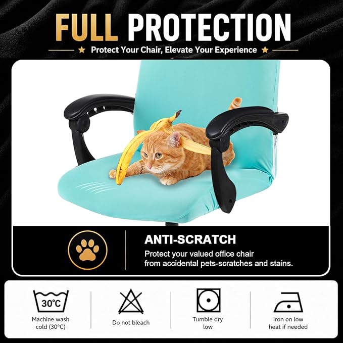 Elastic Computer Chair Cover with Durable Zipper - Protective Removable Washable Universal Office Desk Chair Seat Slip Cover - Stretchy Soft Anti-dust Desk Chair Seat Protector for Dogs, Cats, Pets