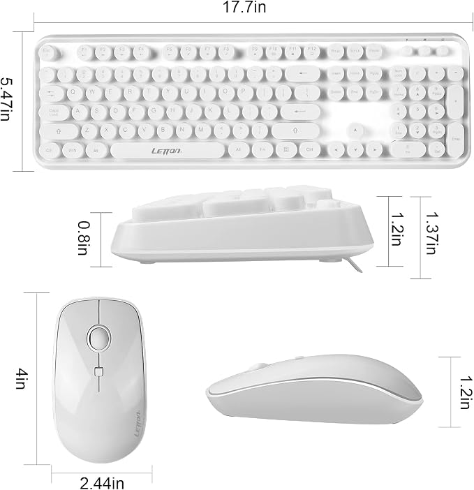 White Wireless Keyboard and Mouse Combo, Cute Bubble Keyboard with Round Keys,2.4Ghz Full Szie Aesthetic Minimalist Keyboard with Number Pad for PC Laptop Desktop