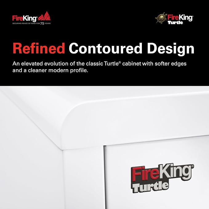FireKing Turtle Contour - 2 Drawer Fire Safe File Cabinet with Key Lock - 1 Hour Fire Rated, UL Rated & Water Resistant Home Safe - Made in the USA Legal & Letter Filing Cabinet - Arctic White