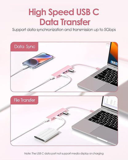 LENTION 6-in-1 USB C Hub, 4K@60Hz HDMI, 100W PD, 3 USB 3.0, USB-C Data | Ideal for Work & Study, Stable Driver 3.0 Certified, Compatible with macOS, iOS/iPadOS, Windows & ChromeOS (CE35p, Rose Gold)