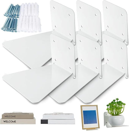 Jetec 6 Pack Invisible Floating Bookshelf Wall Mounted Floating Bookshelves Heavy Duty Book Organizers Hidden Book Shelf Metal Shelves Holder for Books Bedroom Living Room Home Office (White)