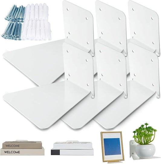 Jetec 6 Pack Invisible Floating Bookshelf Wall Mounted Floating Bookshelves Heavy Duty Book Organizers Hidden Book Shelf Metal Shelves Holder for Books Bedroom Living Room Home Office (White)