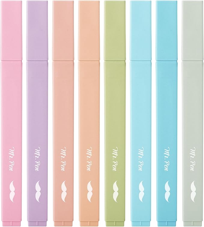Mr. Pen- Aesthetic Highlighters No Bleed, 8 Pack, Pastel & Vintage Colors | Chisel Tip, Cute Highlighters Assorted Colors for Journaling, Highlighting, Underlining, Fast Dry, Back to School Supplies