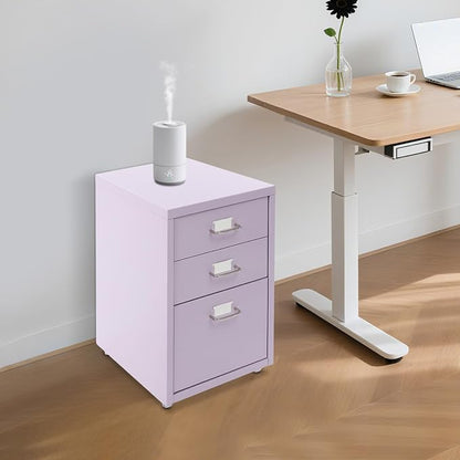 3-Drawer Mobile File Cabinet, Metal Filing Storage Cabinet with Wheels Small Nightstand Under Desk Organizer for Home Office (Purple)