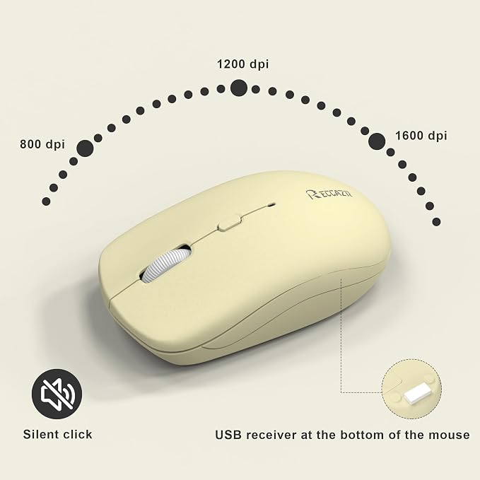 Wireless Keyboard and Mouse Combo, Full-Sized Wireless Keyboard and Adjustable DPI Mouse, 2.4GHz USB Receiver, Keyboard and Mouse for PC, Windows, Desktop, Laptop (Canary Yellow)