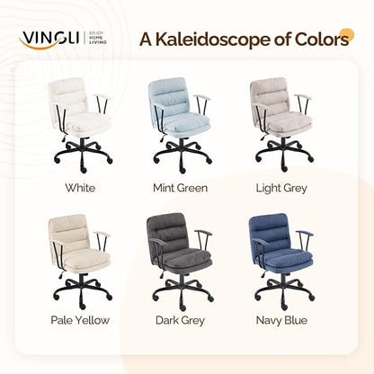 VINGLI Padded Grey Desk Chair with/No Wheels,Dual-Base,Removable Armrests,Adjustable Comfy Rolling Swivel Computer Task Nail Tech Chair for Home Office,Sewing,Makeup Vanity,Teen,Linen Fabric