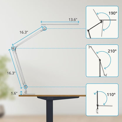 UPLIFTDESK E7 LED Desk Lamp – Adjustable 3 Color Modes, Dimmable Home Office Desk Light for Standing Desk, Dual Monitors, Aluminum Task Lamp (Silver Lamp, Silver Base)