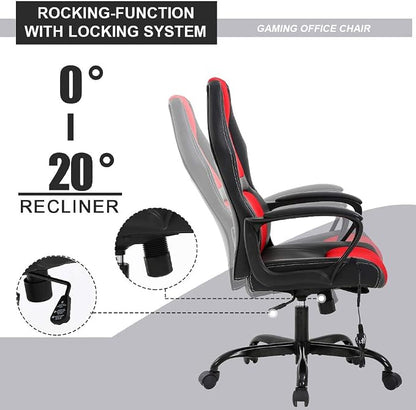 Gaming Chair Ergonomic Office Chair Racing Desk Chair Massage PU Leather Adjustable Chair with Lumbar Support Headrest Armrest Task Rolling Swivel Computer Chair for Adults(Red)