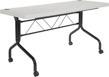 Office Star Resin Multipurpose Flip Training Table with Locking Casters for Home and Office, 5 Feet