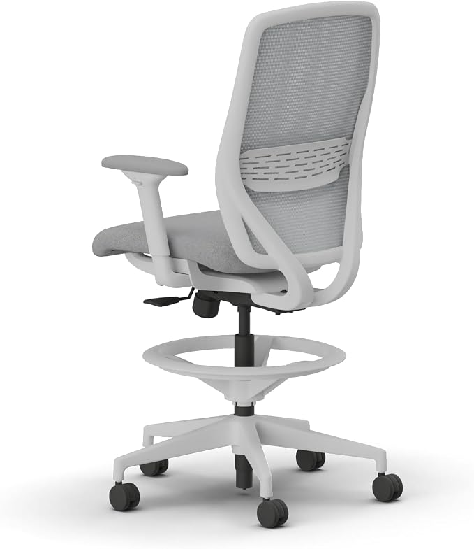 HON Nucleus Task Stool, Ergonomic Office Chair, Home Office Desk Chairs, Synchro-Tilt with Seat Slider, Adjustable Footring, Height-Width Adjustable Arms, Fog Mesh, White Frame, Aspen
