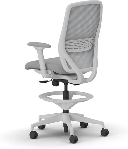 HON Nucleus Task Stool, Ergonomic Office Chair, Home Office Desk Chairs, Synchro-Tilt with Seat Slider, Adjustable Footring, Height-Width Adjustable Arms, Fog Mesh, White Frame, Aspen