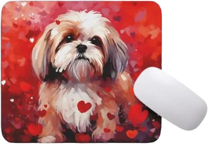 Shih Tzu Mouse Pad Dog with Red Hearts Pattern Non-Slip Rubber Mouse Pad Puppy in Love Mouse Pad for Home Office Work Desk Computer Desktop Laptop for Dog Lovers