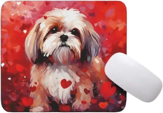 Shih Tzu Mouse Pad Dog with Red Hearts Pattern Non-Slip Rubber Mouse Pad Puppy in Love Mouse Pad for Home Office Work Desk Computer Desktop Laptop for Dog Lovers