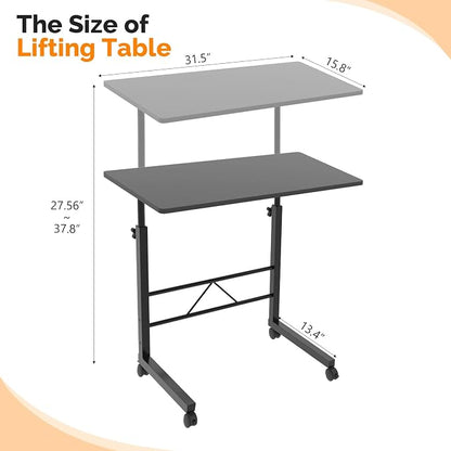 VINGLI Computer Workstation, Standing Desk Adjustable Height, Small Computer Desk w/Rolling, Sit Stand Laptop Desk TV Tray Computer Workstation for Bed Sofa Hospital Reading Eating, 31.5", Black