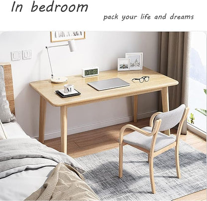 IOTXY Simple Wooden Writing Desk - Modern Minimalist Style PC Laptop Computer Workbench with Solid Wood Legs, 39" W Home Office Work Table for TV Stand Music Video Live Broadcast Workstation, Oak