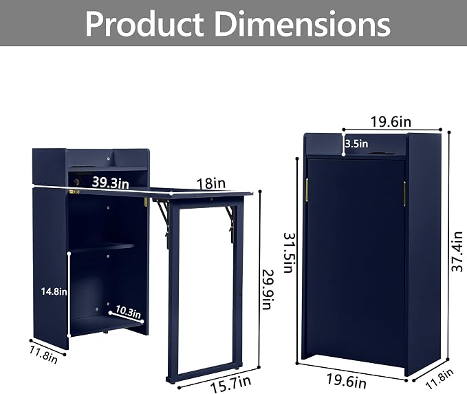 Fold Out Desk with Storage and Built-in Outlet,Foldable Desk for Small Spaces, Hidden Folding Table for Home Office or Bedroom