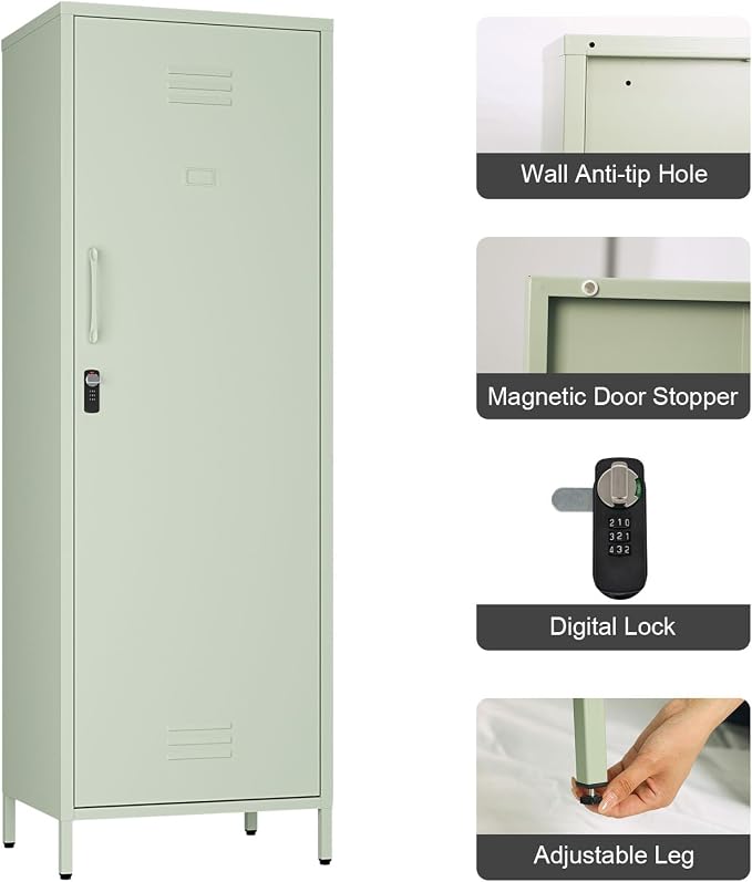 Steehoom Metal Storage Cabinet for Employees, Tall Metal Locker Lockable Locker Cabinet Pantry Cabinet with 3 Adjustable Shelves for School, Office, Garage (Green, H59.06'')