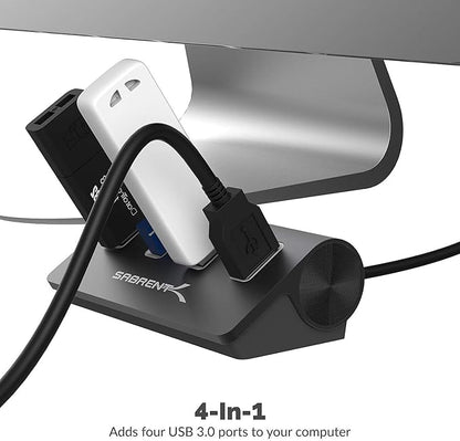 SABRENT 4-Port USB 3.0 Hub Aluminum Portable Data Hub with 2.5ft USB 3.0 Cable for iMac, MacBook, MacBook Pro, MacBook Air, Mac mini, or Any PC [Black] (HB-MC3B)