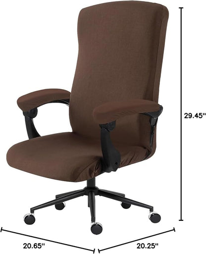Stretch Computer Office Chair Cover with Armrest Covers Durable Zipper Universal Washable Removable Spandex Rotating Boss Chair Slipcovers Anti-dust Soft Desk Chair Seat Protector, Mocha