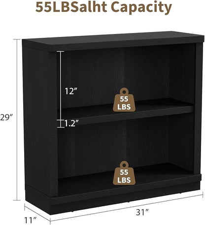 Rresyet 2 -Tier Bookcase, 31" Tall Book Shelf, 29” Wide Bookshelves, Wooden Bookcase Display Storage for Home Office, Living Room and Study Room (Black)