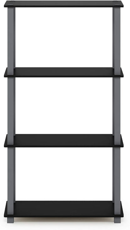 Furinno TURN-S-TUBE Storage Shelves, 4-Tier Book Shelf, Corner Shelf, Toolless Open Shelves, for Organization and Storage, Living Room, Garage, Home Office, Black
