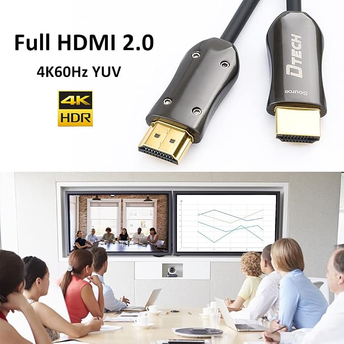DTECH 4K Fiber Optic HDMI Cable 50ft Long Thin Optical HDMI 2.0 Cable 4K60Hz 18Gbps High Speed Slim UHD Video Cord 50 Feet for Monitor Projector
