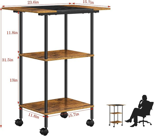 Large Printer Stand with Storage Rolling Printer Cart with Wheels 3 Tier Printer Table with Storage Shelf for Home Office Filing Scanner Fax Machine Heat Press Microwave, Rustic Brown