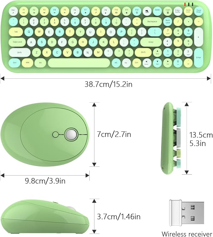 MOFII Wireless Keyboard and Mouse Combo, 2.4GHz RF, Green Colorful, Indoor, 33ft Range, Plug & Play