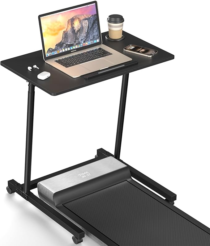 Eocnrhe Treadmill Desk, Mobile Small Standing Desk with Wheels for Walking Pad, Portable Table for Laptop, Rolling Table Adjustable Height, Bedside Table，Black