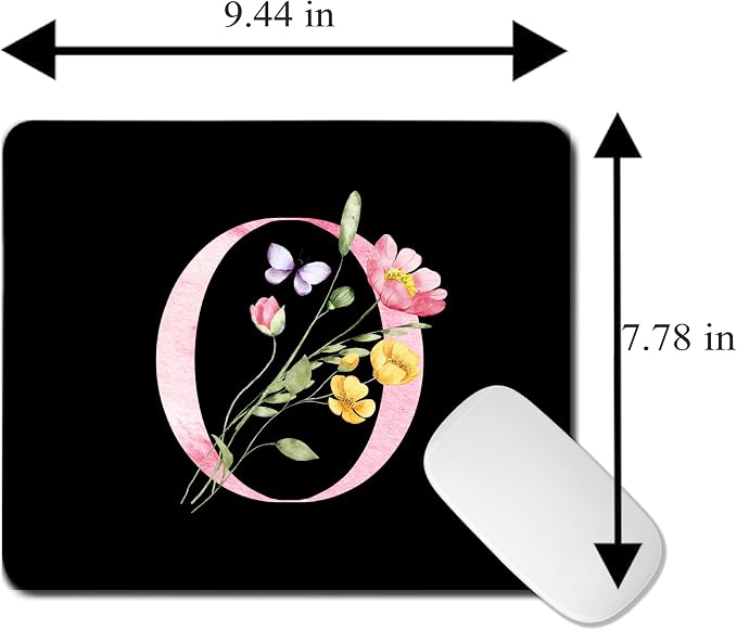 Mouse Pad Pinks Flowers Initial Letters Mousepad Desktop Laptop Computer Accessories Home Office Gaming Work Desk Computer Non-Slip Rubber Monogram Floral Alphabet A-Z mousepad (O)