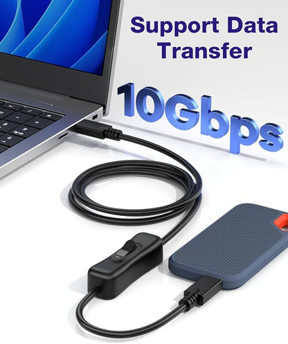 RIITOP USB Type-C On Off Switch Cable [3.3ft], USB 3.1 C to C Cable with Switch Support Video/Data and 20V/3A PD Fast Charging [10Gbps]