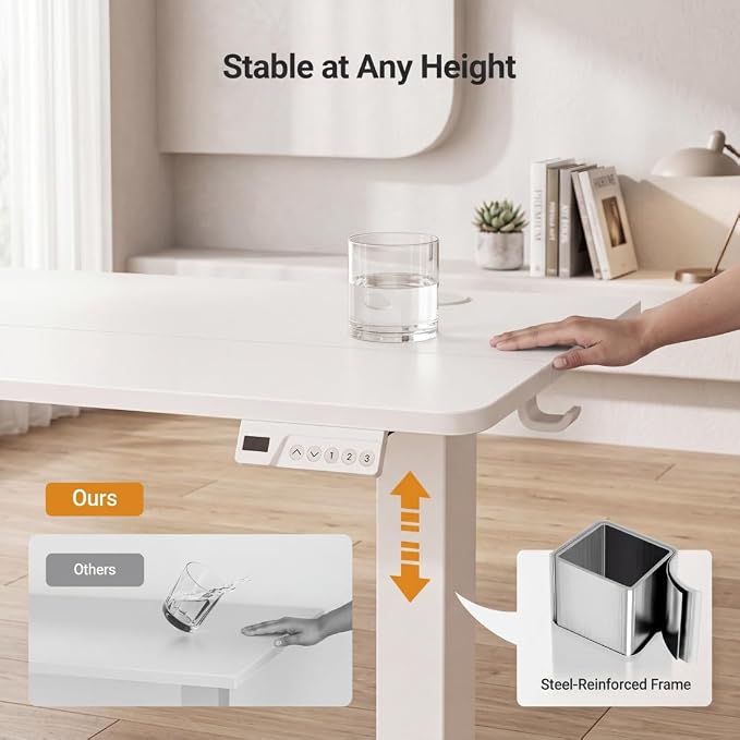 Claiks Electric Standing Desk 35 x 20 Inches, Compact Adjustable Height Motorized Sit Stand Desk with 3 Memory Presets & Cable Management, Space-Saving Computer Workstation for Bedroom, White