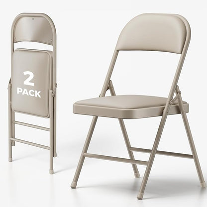 2 Pack Folding Chairs, PU Leather Folding Dining Chairs with Padded Cushion Seat & Back, Indoor Outdoor Folding Chair Set for Home Office, Parties, Events, Wedding, Extra Guest Seating
