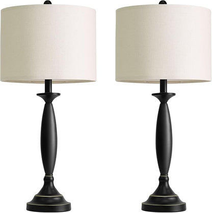 Oneach 28" Modern Table Lamps Set of 2 for Living Room, Black Metal Bedside Lamps with USB Ports, Nightstand Lamps Set for Bedroom End Table Home Office(Bulbs not Included)