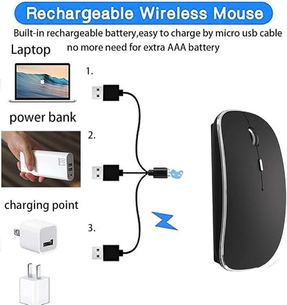 Rechargeable Bluetooth Mouse, Black, 450mAh Battery, 3 DPI Levels, Skin-Friendly, 10-Minute Power Saving