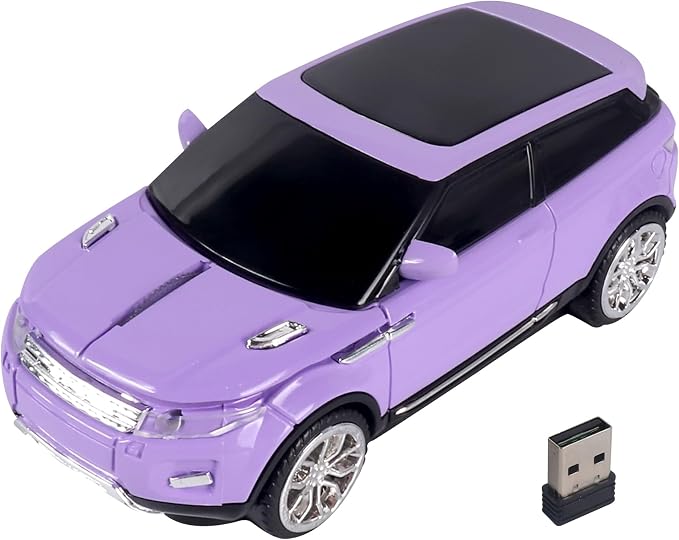 CHUYI Car Mouse Mini Small Cool SUV Car Shaped Wireless Mouse Portable 2.4GHz Optical Cordless Mice with USB Receiver 3 Buttons for Office School Travel for PC Computer Laptop Gift (Purple-1 Pack)