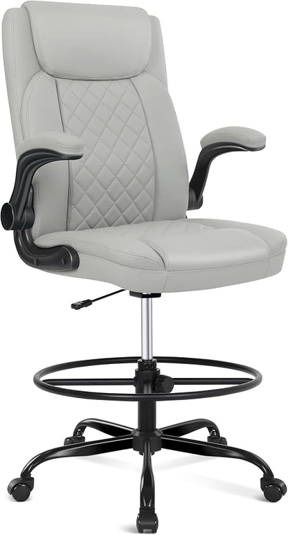 Misolant Drafting Chair, Tall Office Chair for Standing Desk, Standing Chair with Adjustable Height and Flip-up Armrest, Leather Drafting Chair, High Office Chair for Counter Height Desk