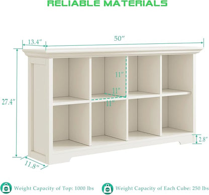 OSCHF Cube Shelf Bookcase with Base - Wooden 2 Tiers Floor Standing Low Storage Cabinet for Home and Office, 8-Cube Lattice Bookshelf, Warm White