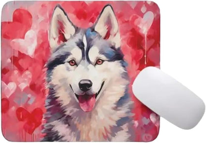 Siberian Husky Mouse Pad Dog with Red Hearts Pattern Non-Slip Rubber Mouse Pad Puppy in Love Mouse Pad for Home Office Work Desk Computer Desktop Laptop for Dog Lovers