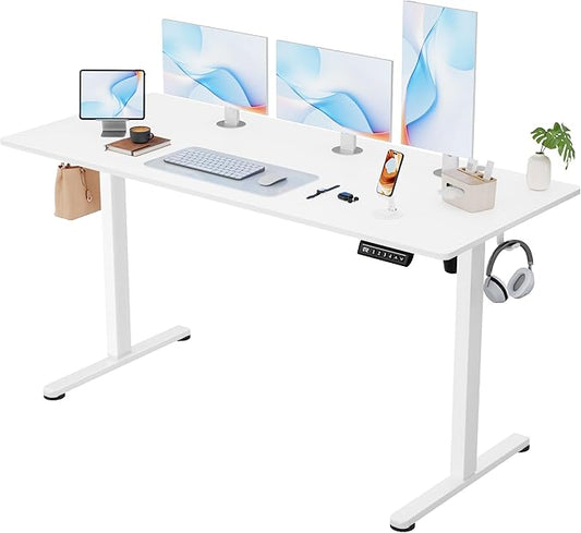 Furmax Electric Standing Desk, 55 x 24 Inches Sit Stand up Desk, Sit Stand Height Adjustable Home Office Desk with 4 Height Position Memory (White, 55)