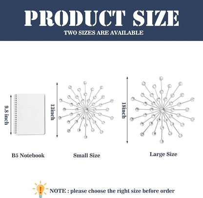 ZEXUIRU 3 Set Silver Starburst Wall Art for Home Decor Metal Bling Crystal Rhinestones Sunburst Wall Decor Sparkling Rhinestone Art Accent Silver - 18in