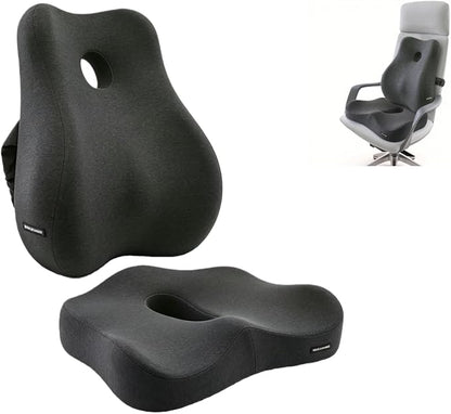 X Large Memory Foam Seat Cushion & Lumbar Support Pillow, Sciatica & Tailbone Pressure Relief Coccyx Cushion for Office Chair, Car, Wheelchair, Home - Dark Grey