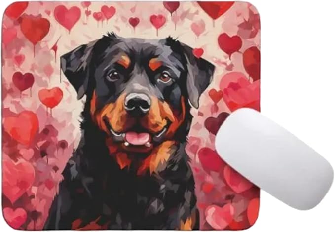 Rottweiler Mouse Pad Dog with Red Hearts Pattern Non-Slip Rubber Mouse Pad Puppy in Love Mouse Pad for Home Office Work Desk Computer Desktop Laptop for Dog Lovers