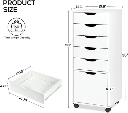 TUSY Mobile File Cabinet, 5-Drawer Storage Cabinet, Vertical Rolling Storage Organizer Chest with Wheels & Anti-Tip Kit, for Home Office, Craft Room, Bedroom, White